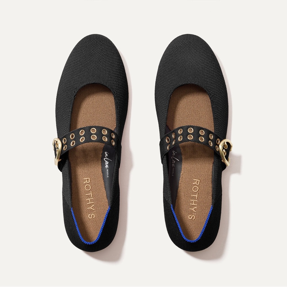 Rothy's Black Flats with Gold Accents